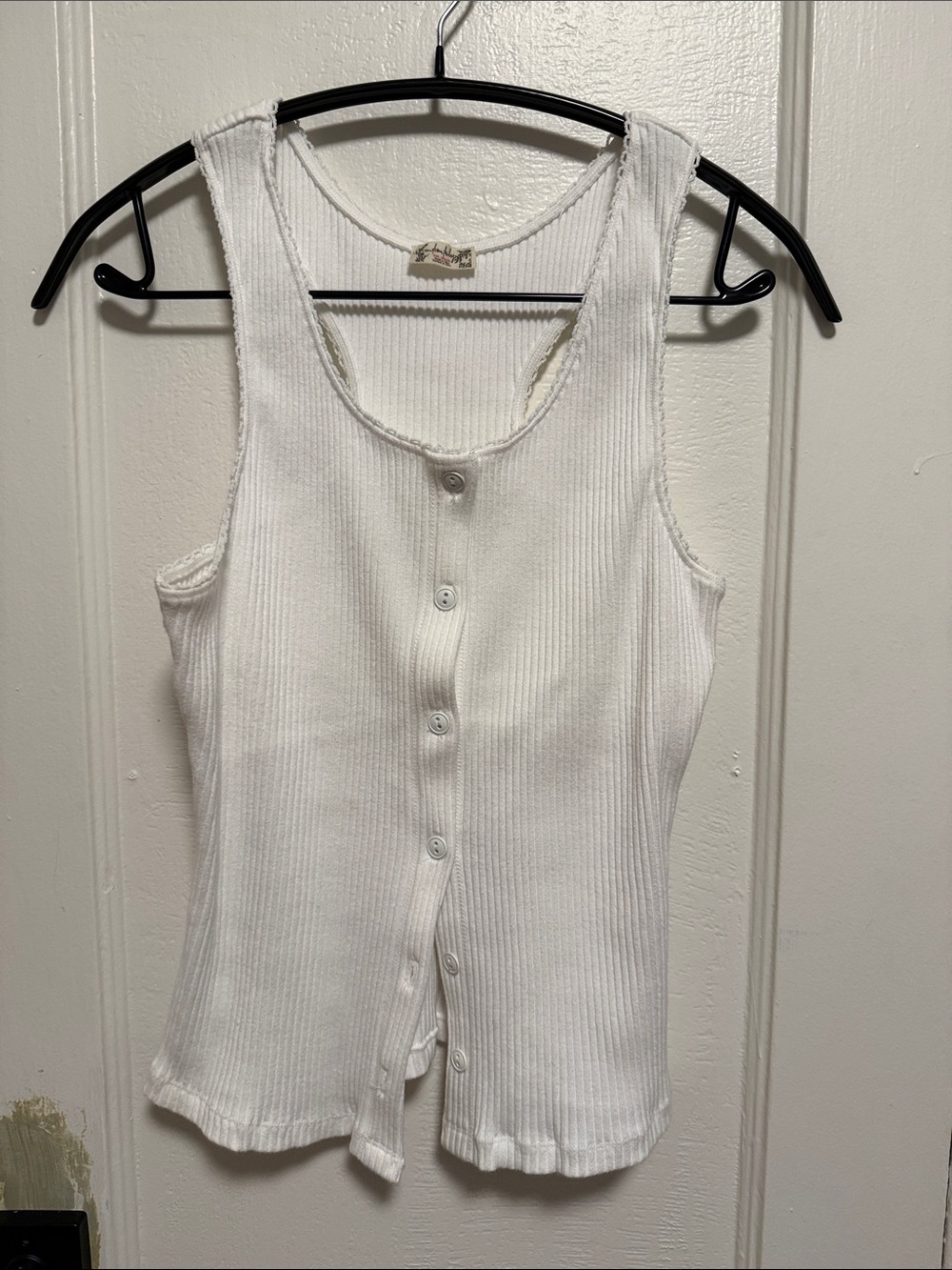 Free People White Ribbed Button Tank